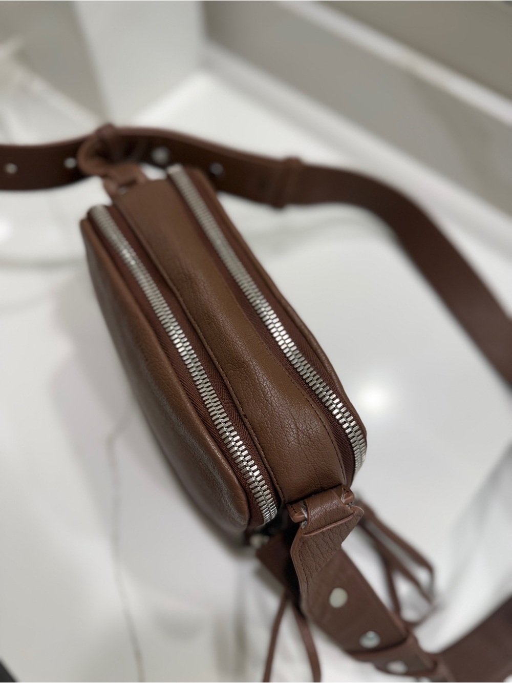 All Saints Tan-Brown Leather Messenger Bag - Picture 13 of 15